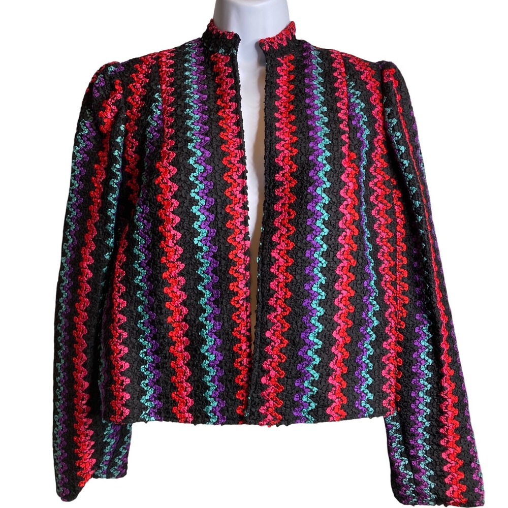 Vintage Malbe Women's 1980's‎ Red Purple Black Bolero Jacket Size 8 Avant Garde